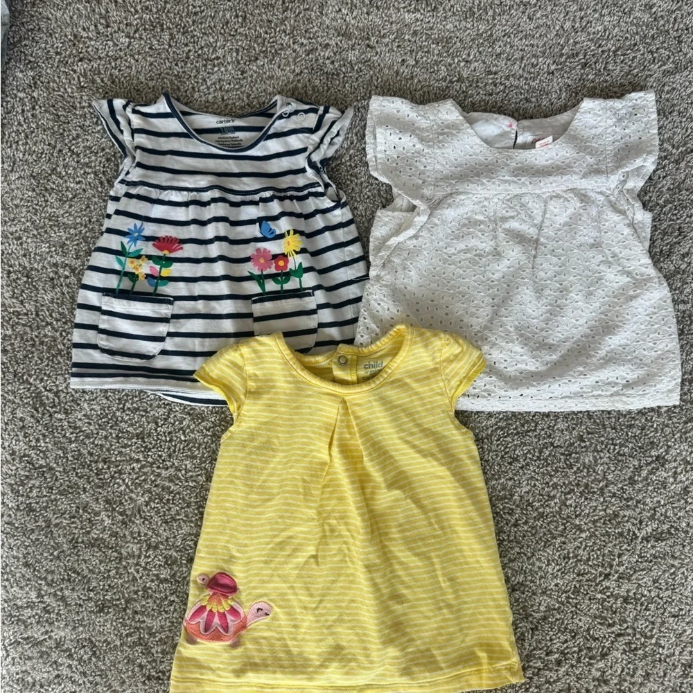 Girls Tops Bundle – Striped Floral, Eyelet White & Yellow Tee – Size 18 Months